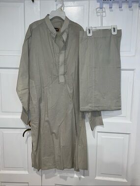 Men's Traditional Long Kurta in Light Beige